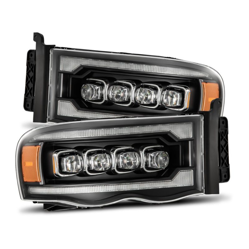 AlphaRex 02-05 Dodge Ram 1500 NOVA LED Proj Headlights Plank Style Blk w/Activ Light/Seq Signal