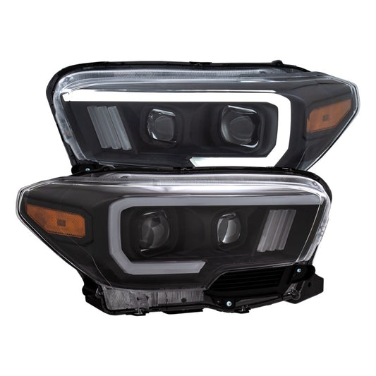 ANZO 2016-2017 Toyota Tacoma Projector Headlights w/ Plank Style Switchback Black w/ Amber w/ DRL