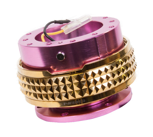 NRG Quick Release Kit - Pyramid Edition - Pink Body / Chrome Gold Pyramid Ring