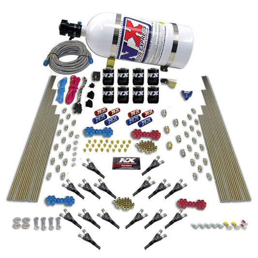 Nitrous Express Shark Dual Stage/Gas 16 Nozzles 8 Solenoids Nitrous Kit (200-1200HP) w/10lb Bottle