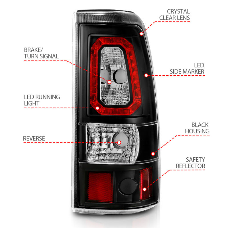 ANZO 2003-2006 Chevy Silverado 1500 LED Taillights Plank Style Black w/Clear Lens