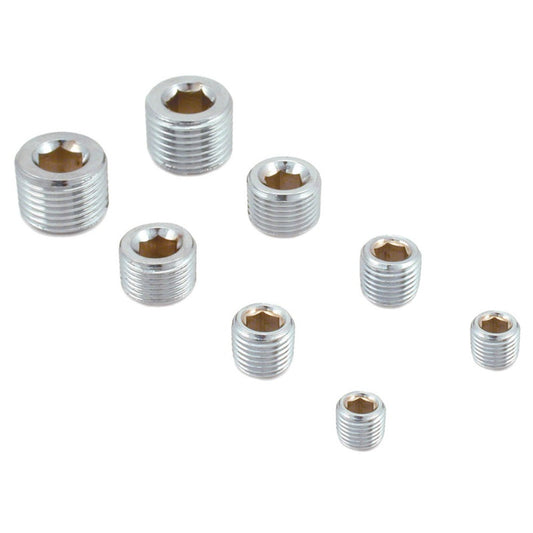 Spectre Pipe Plug Kit - Includes (2) 1/8in. / (2) 1/4in. / (2) 3/8in. / (2) 1/2in. Plugs - Chrome