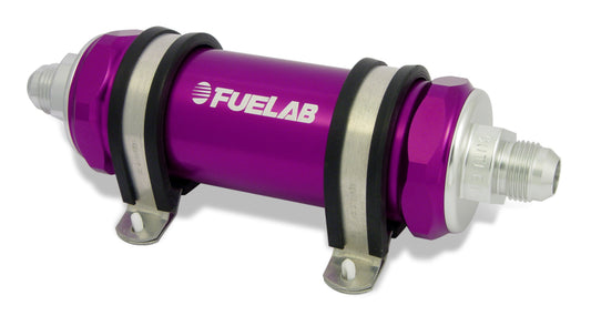 Fuelab 858 In-Line Fuel Filter Long -8AN In/Out 40 Micron Stainless w/Check Valve - Purple
