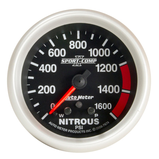 Autometer Sport-Comp II Pro Control 2-5/8in 1600 PSI Nitrous Pressure Gauge w/ Peak and Warn