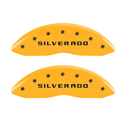 MGP 4 Caliper Covers Engraved Front & Rear Silverado Yellow Finish Blk Char 04 Chevy Avalanche 1500