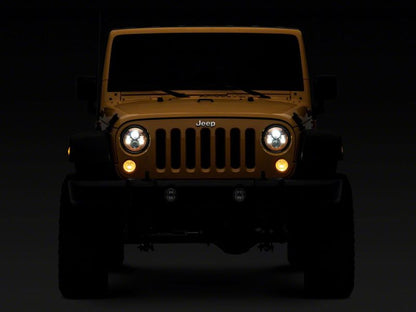 Raxiom 07-18 Jeep Wrangler JK 7-In LED Headlights Orange Housing- Clear Lens
