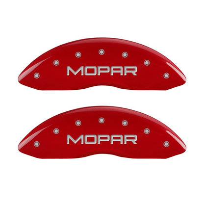 MGP Front set 2 Caliper Covers Engraved Front MOPAR Red finish silver ch