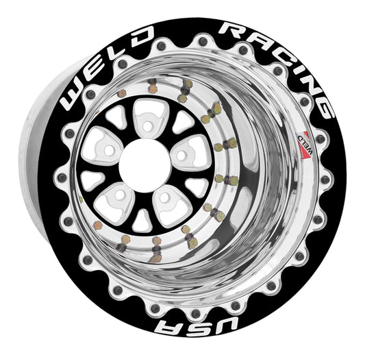 Weld V-Series 15x15 / 5x4.5 BP / 4in. BS Black Center-Polish Shell Wheel - Black Double Beadlock MT