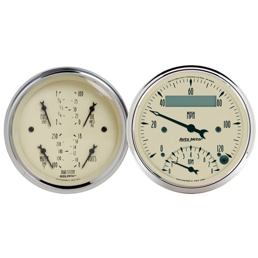 AutoMeter Gauge Kit 2 Pc. Quad & Tach/Speedo 3-3/8in. Antique Beige