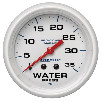 Autometer AutoGage 2-5/8in. / 35 PSI Mechanical Water Press Gauge - Marine White