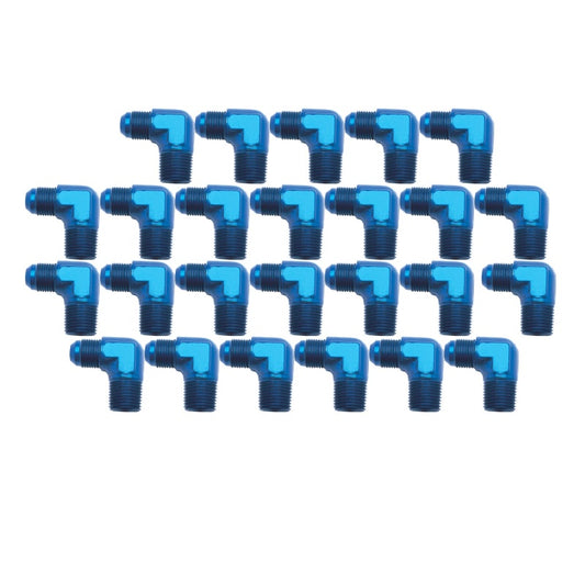 Russell Performance -6 AN to 3/8in NPT 90 Degree Flare to Pipe Adapter (Blue) (25 pcs.)