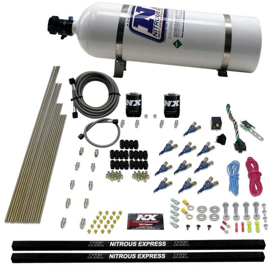 Nitrous Express 10 Cyl Piranha Nozzle Direct Port Nitrous Kit (250-500HP) w/15lb Bottle