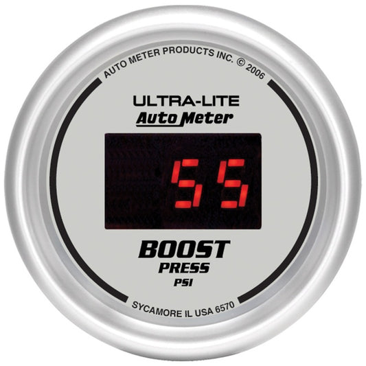 Autometer Ultra-Lite 2-1/16in 5-60 PSI Digital Boost Pressure Gauge - Silver