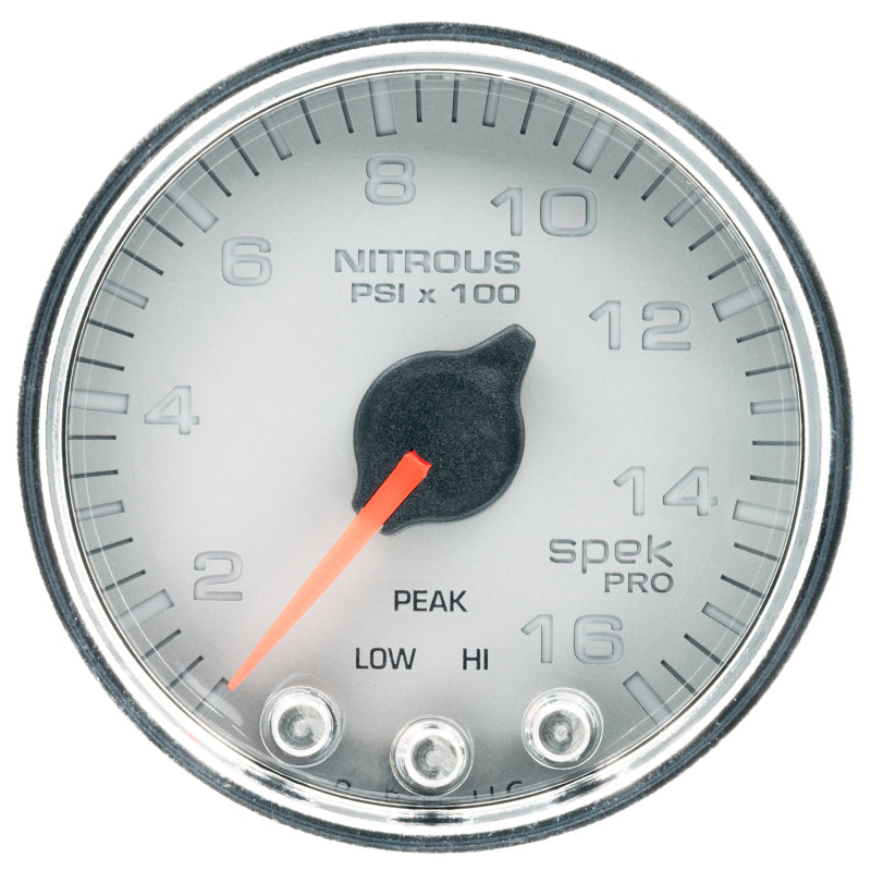 Autometer Spek-Pro Gauge Nitrous Press 2 1/16in 1600psi Stepper Motor W/Peak & Warn Slvr/Chrm