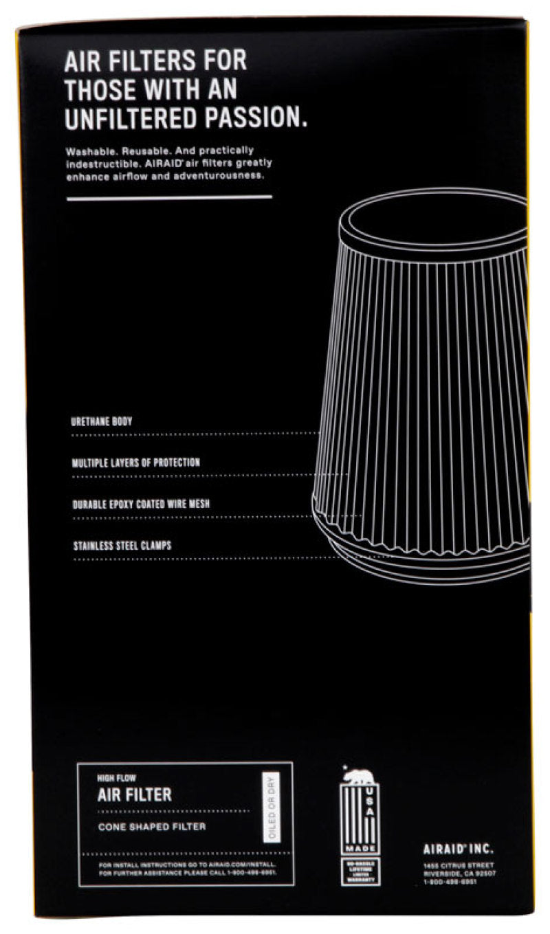 Airaid Universal Air Filter - Cone 3-1/2in Flange x 6in Base x 4-5/8in Top x 9in Height - Synthaflow