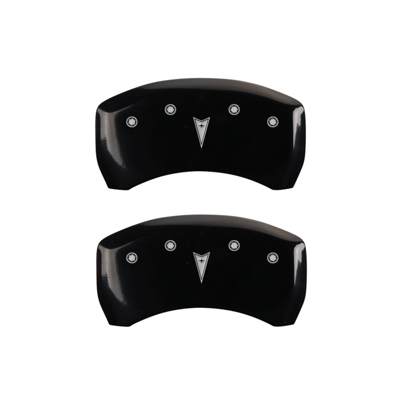 MGP 4 Caliper Covers 98-02 Pontiac Firebird (Ex WS6) Front Pontiac Rear Arrow Blk Finish Silver Char