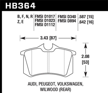 Hawk 97-04 Audi A4/00-03 A6/00-02 S4/00-06 TT / 02-04 VW Golf GTI Rear Blue 9012 Race Brake Pads