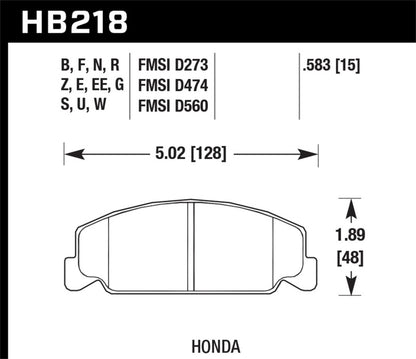 Hawk 84-85 Honda Accord / 88-00 Civic / 88-91 CRX 15mm DTC-60 Front Race Brake Pads