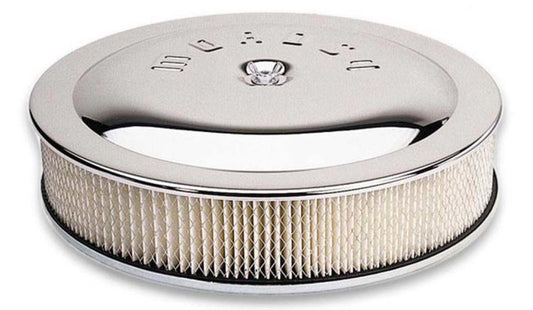 Moroso Racing Air Cleaner - 14in x 5in Filter - Flat Bottom - Steel - Chrome Plated - 4500
