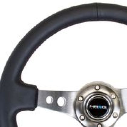 NRG - Reinforced Steering Wheel (350mm / 3in. Deep) Blk Leather w/Gunmetal Circle Cutout Spokes