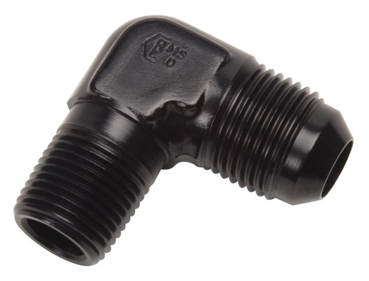 Russell Performance -10 AN to 1/2in NPT 90 Degree Flare to Pipe Adapter (Black)