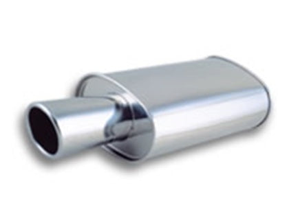 Vibrant - StreetPower Turbo Oval Muffler with 4in Round Tip Angle Cut Rolled Edge - 3in inlet I.D.