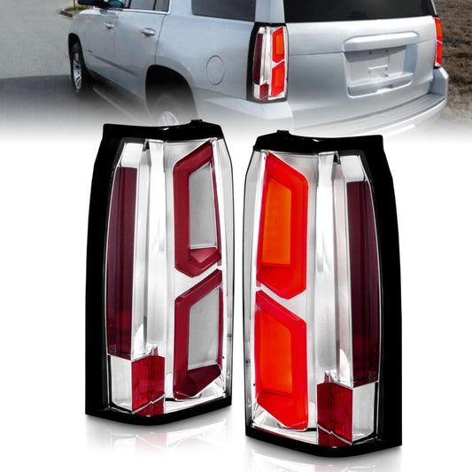 ANZO 2015-2020 Chevrolet Tahoe LED Tail Lights w/ Light Bar Chrome Housing Clear Lens