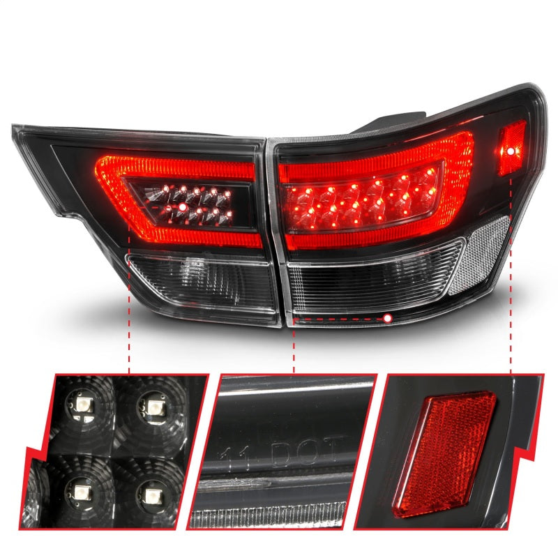 ANZO 11-13 Jeep Grand Cherokee LED Taillights w/ Lightbar Black Housing/Clear Lens 4pcs