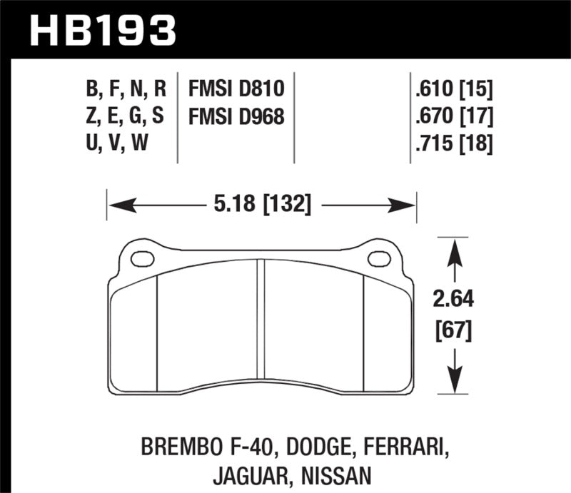 Hawk Dodge / Ferrari  Front & Rear / Ferrari / Jaguar / Nissan Front DTC-70 Race Brake Pads