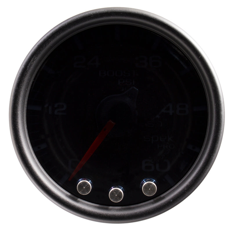 Autometer Spek-Pro Gauge Boost 2 1/16in 60psi Stepper Motor W/Peak & Warn Blk/Smoke/Black