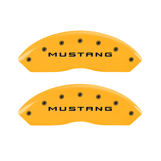 MGP 4 Caliper Covers Engraved Front Mustang Rear Bar & Pony Yellow Finish Blk Char 2004 Ford Mustang