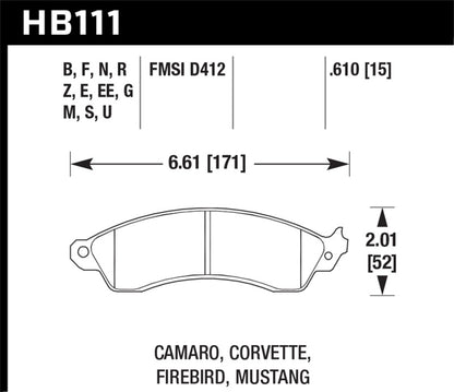 Hawk 94-04 Mustang Cobra / 88-96 Corvette / 88-92 Camaro w/HD Brakes Front Black Race Brake Pads