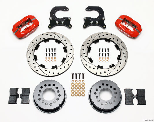 Wilwood Forged Dynalite P/S Rear Kit Drilled Red Chev 12 Bolt w C-Clips