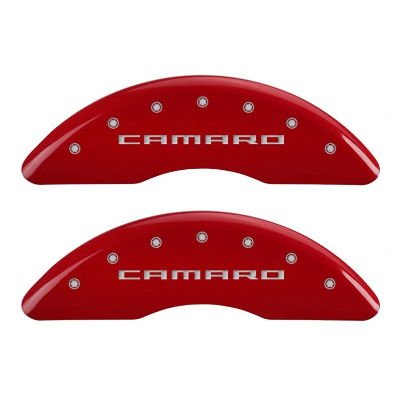 MGP 4 Caliper Covers Engraved Front & Rear Gen 5/Camaro Red finish silver ch