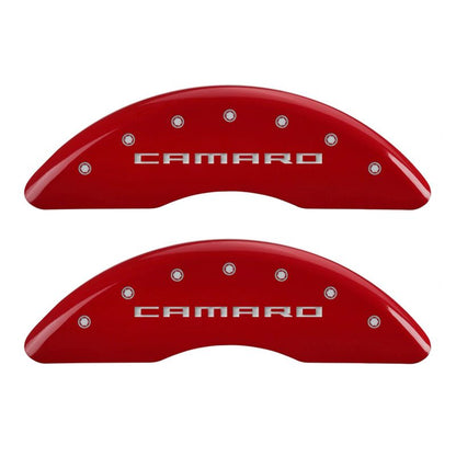 MGP 4 Caliper Covers Engraved Front & Rear Gen 5/Camaro Red finish silver ch