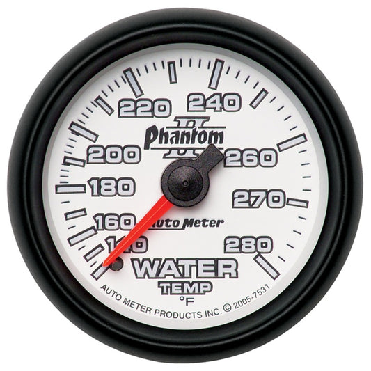 Autometer Phantom II 52.4mm Mechanical 140-280 Deg F Water Temperature Gauge