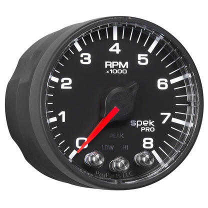 Autometer Spek-Pro Black 2 1/16 inch 8K RPM Tach w/ Shift Light and Peak Memory