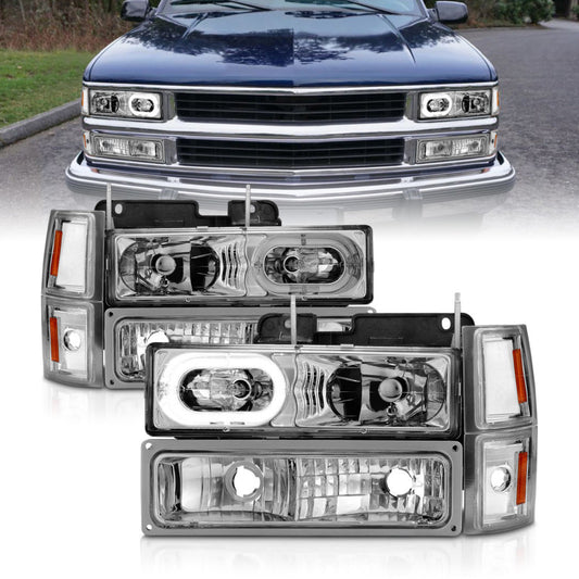 ANZO 88-98 Chevrolet C1500 Crystal Headlights Chrome Housing w/ Signal and Side Marker Lights