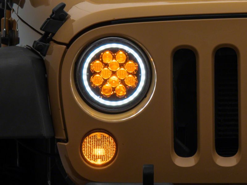 Raxiom 07-18 Jeep Wrangler JK Axial Spider LED Headlights w/Angel Eye Halo- Blk Housing (Clear Lens)