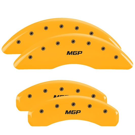 MGP 4 Caliper Covers Engraved Front & Rear 2019+ Ram 1500 Yellow Finish Silver MGP Logo