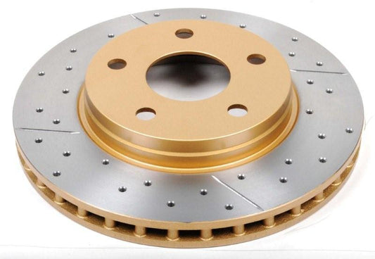 DBA 07-17 Jeep Wrangler Front Drilled & Slotted Street Series X-Gold Rotor