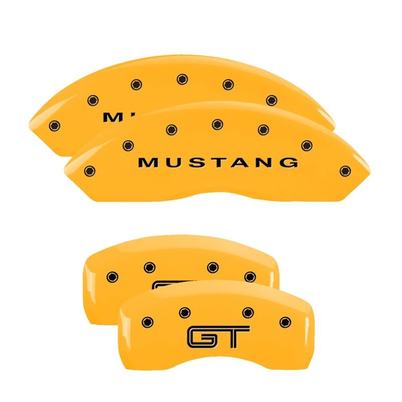 MGP 4 Caliper Covers Engraved Front Mustang Rear S197/GT Yellow Finish Black Char 2003 Ford Mustang