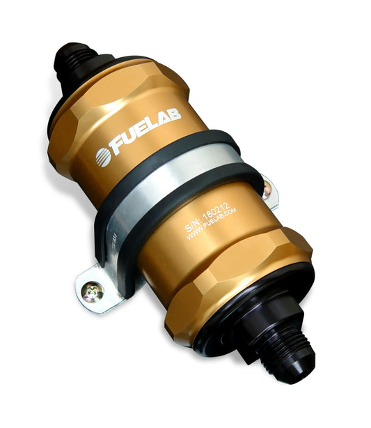 Fuelab 818 In-Line Fuel Filter Standard -12AN In/Out 100 Micron Stainless - Gold