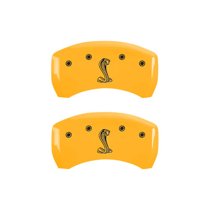 MGP 4 Caliper Covers Engraved Front & Rear Tiffany Snake Yellow Finish Black Char 2005 Ford Mustang