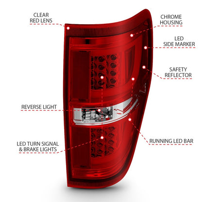 ANZO 2009-2013 Ford F-150 LED Taillights Red/Clear