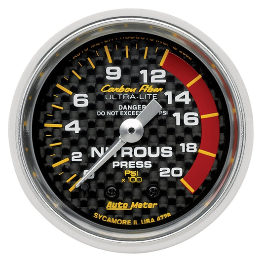 Autometer Carbon Fiber 52mm 1600 PSI Mechanical Nitrous Pressure Gauge