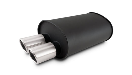 Vibrant STREETPOWER Blk Oval Muffler w/Dual Offset Tip 3in Inlet ID 3in Tip OD 9.5in x 6.75in x 15in
