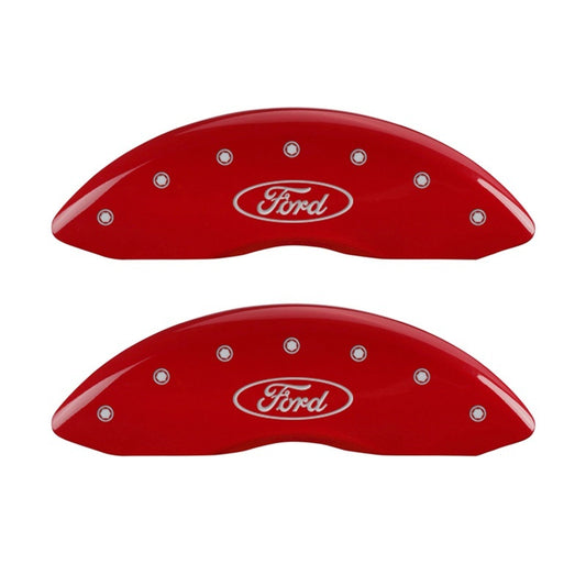 MGP Front set 2 Caliper Covers Engraved Front Oval logo/Ford Red finish silver ch