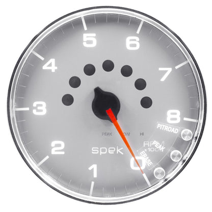 Autometer Spek-Pro Gauge Tachometer 5in 8K Rpm W/Shift Light & Peak Mem Silver/Chrome