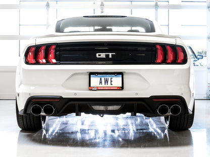 AWE Tuning 2018+ Ford Mustang GT (S550) Cat-back Exhaust - Touring Edition (Quad Chrome Silver Tips)